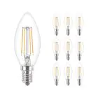 Mehrfachpackung 10x Philips Corepro LED Kerze E14 Fadenlampe Klar 4.3W 470lm - 827 Extra Warmweiß | Ersatz für 40W